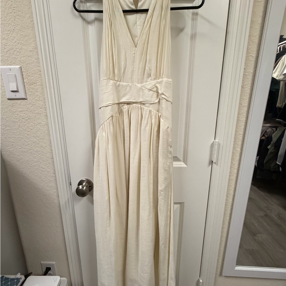 Women's Cream V-Neck Maxi Dress